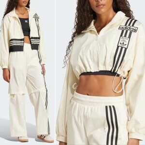 Adidas Adibreak Woven 2-In-1 Track Top JACKET Size S Cream White Black Crop NEW